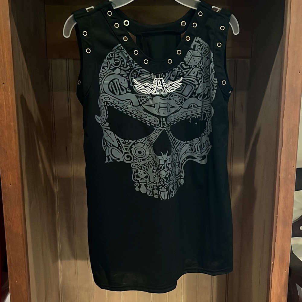 NWOT medium black tank with gold metal detail